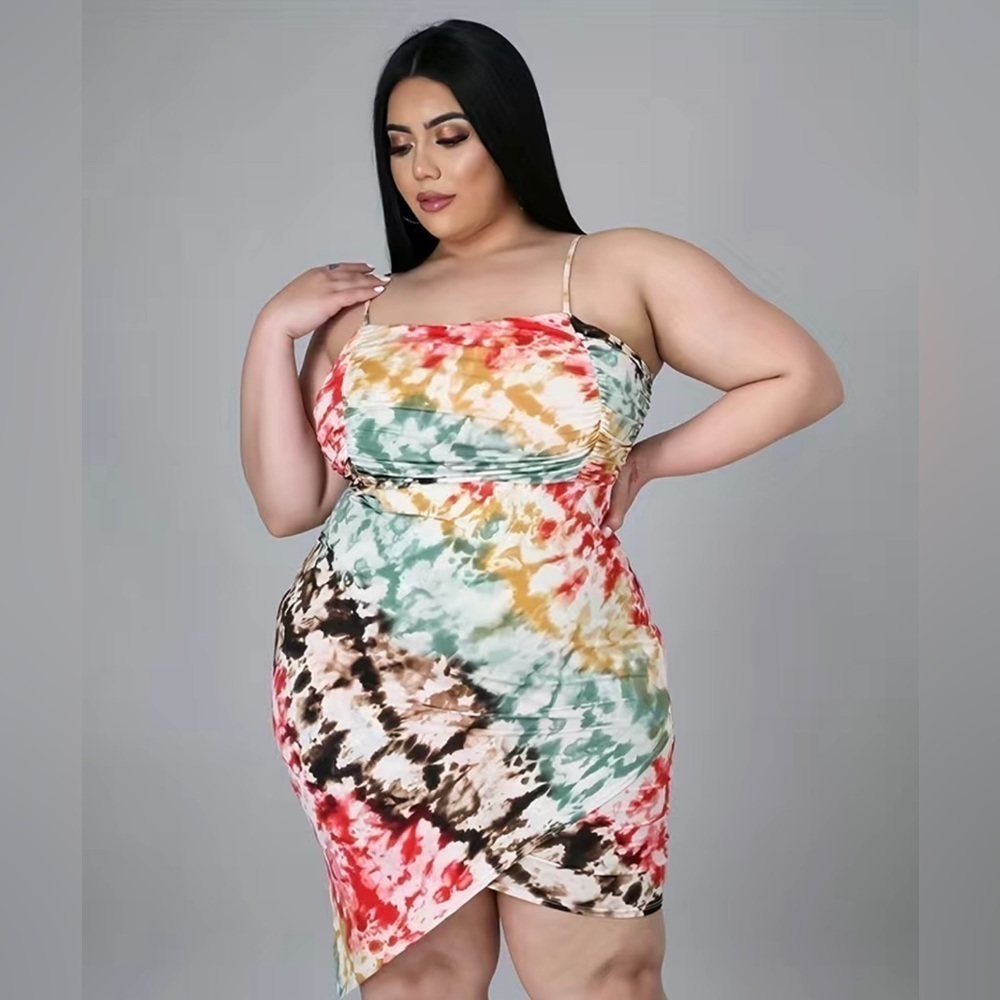 Plus Size Tie Dye Colorful Fashion Dress
